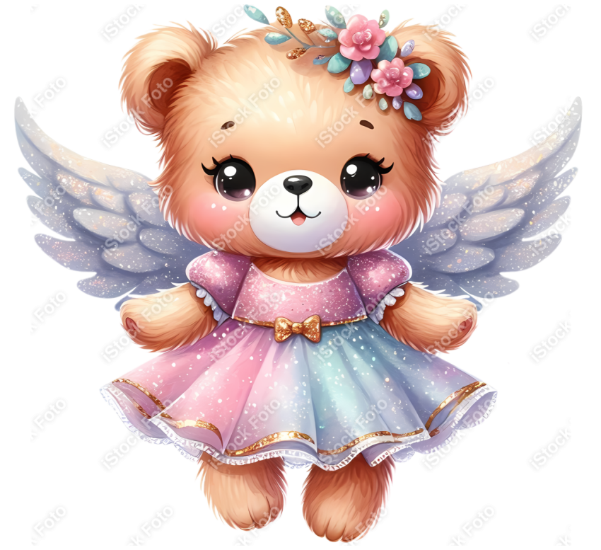 Ursinha anjo glitter png fundo transparente