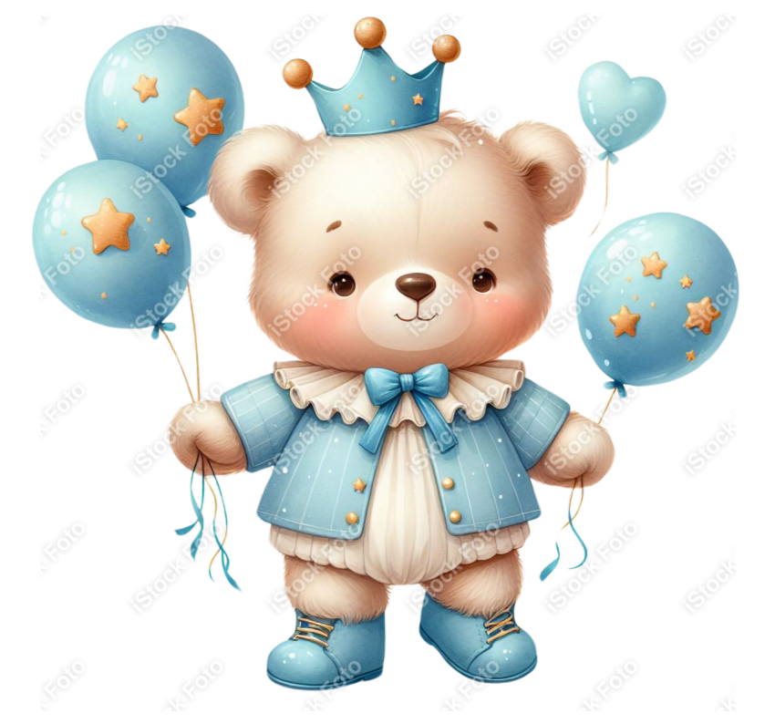 Ursinho príncipe aquarela azul