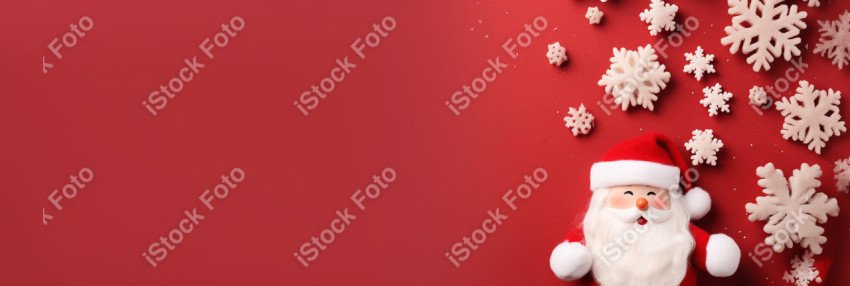 White handmade felt Santa Claus background and Christmas symbols