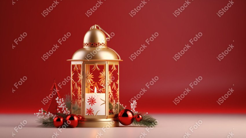 Red background with lantern, Christmas decoration