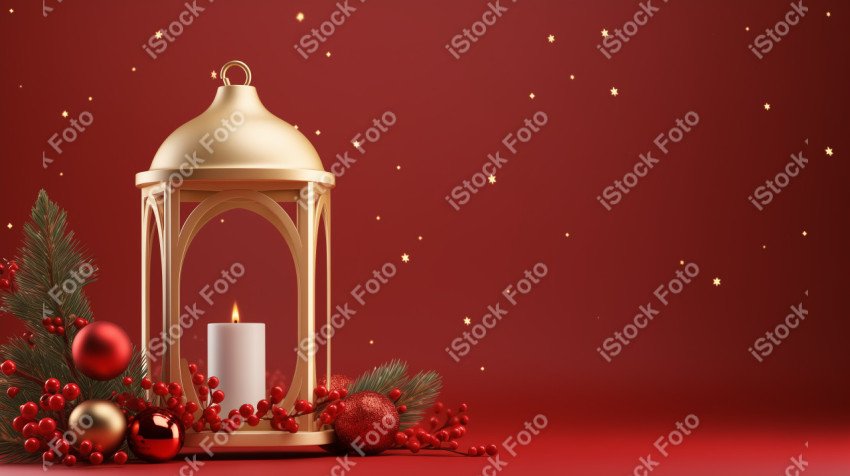 Red background with lantern, Christmas decoration