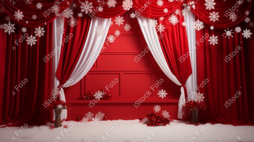 Background with festive red and white Christmas backdrop