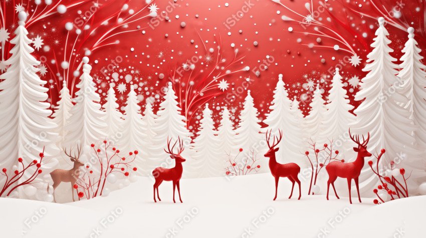 Background with festive red and white Christmas backdrop