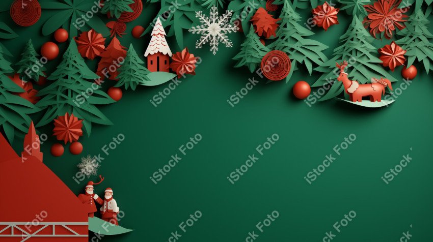 Green Paper Cut Christmas Wallpaper Background