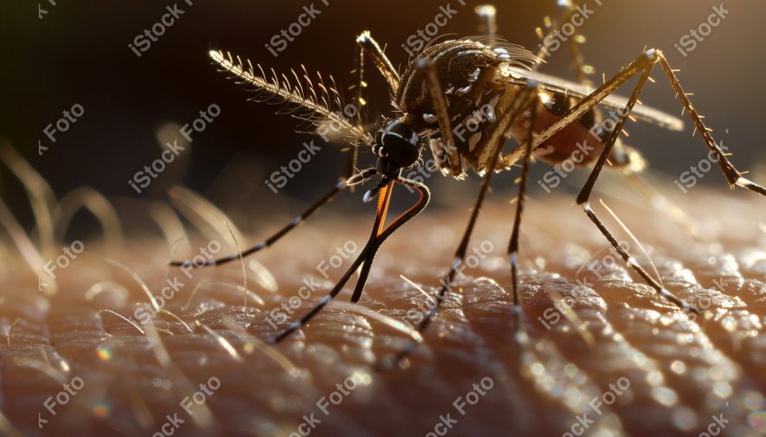 Foto em close que captura um mosquito da dengue, Gerado por IA (25)