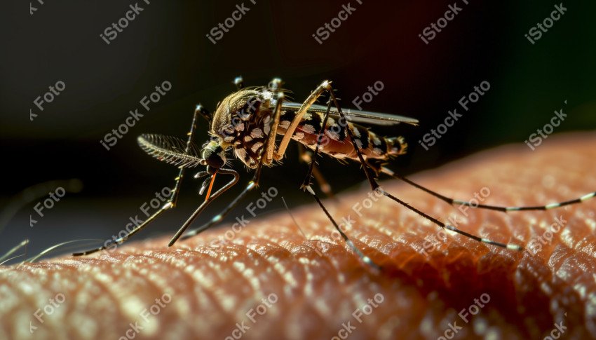 Foto em close que captura um mosquito da dengue, Gerado por IA (29)