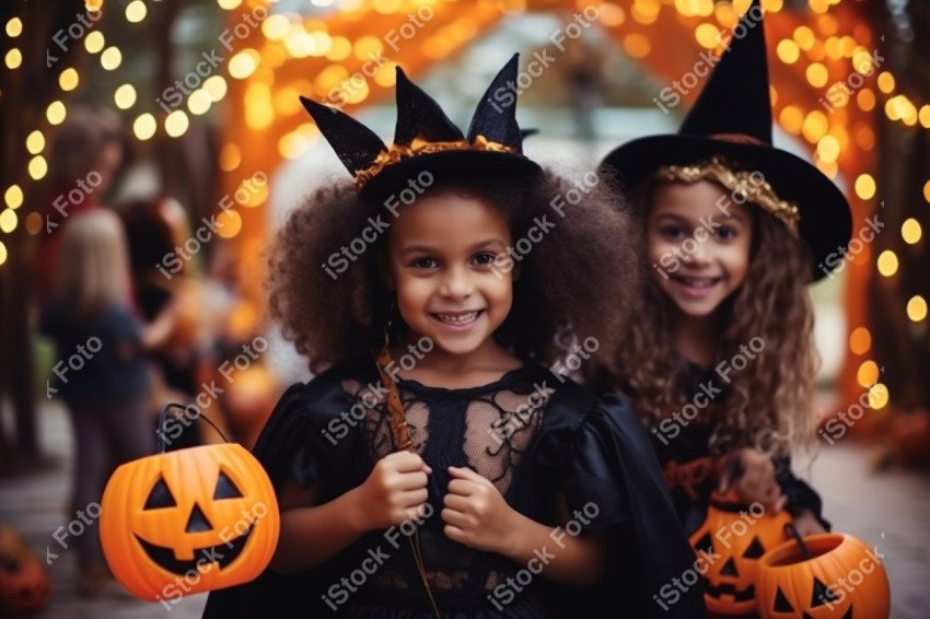 Happy halloween children in costumes and makeup holiday happy ha