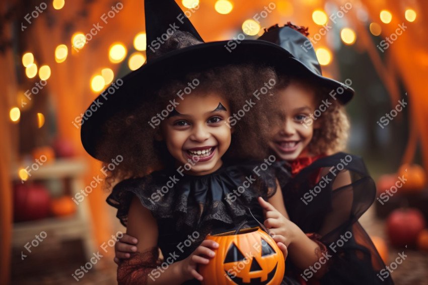 Happy halloween children in costumes and makeup holiday happy ha