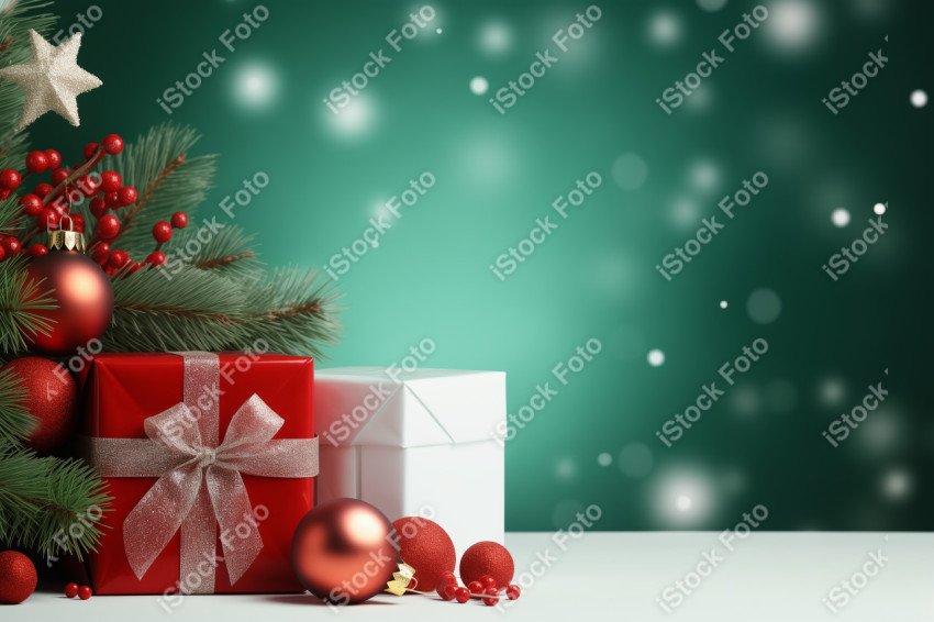 Christmas background with space for text and snowman and gifts