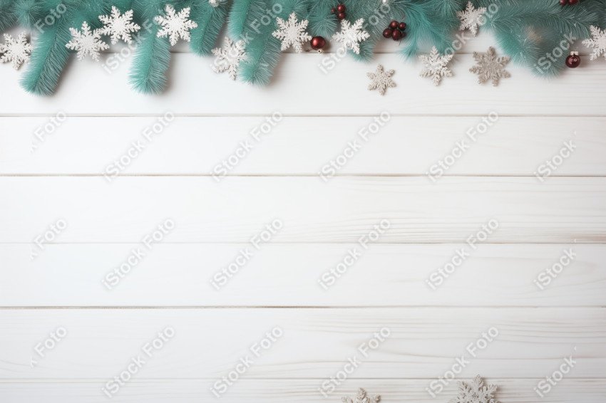 Christmas tree decoration on a white wooden background