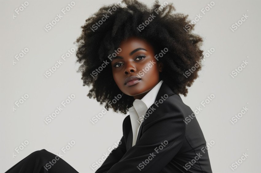 Uma jovem afro-americana vestida de maneira carismática e elega