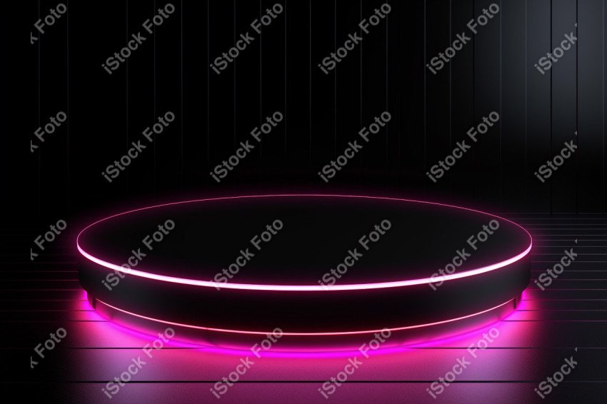 Neon Light round podium and black background for mock up, Black