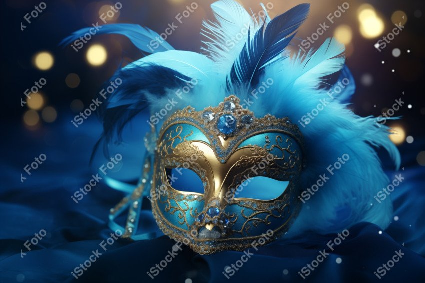 Máscara de carnaval de luxo, foto realista com penas de pó de ouro e efeitos de luz, gerado com IA (12)