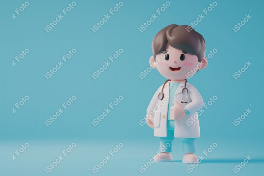 Ilustração 3D de um médico fofo e feliz em um fundo azul  (15)