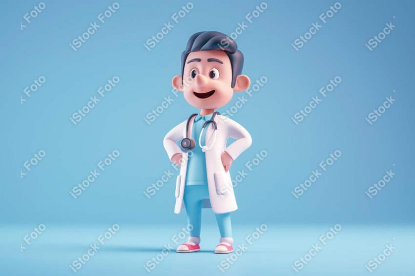 Ilustração 3D de um médico fofo e feliz em um fundo azul  (13)