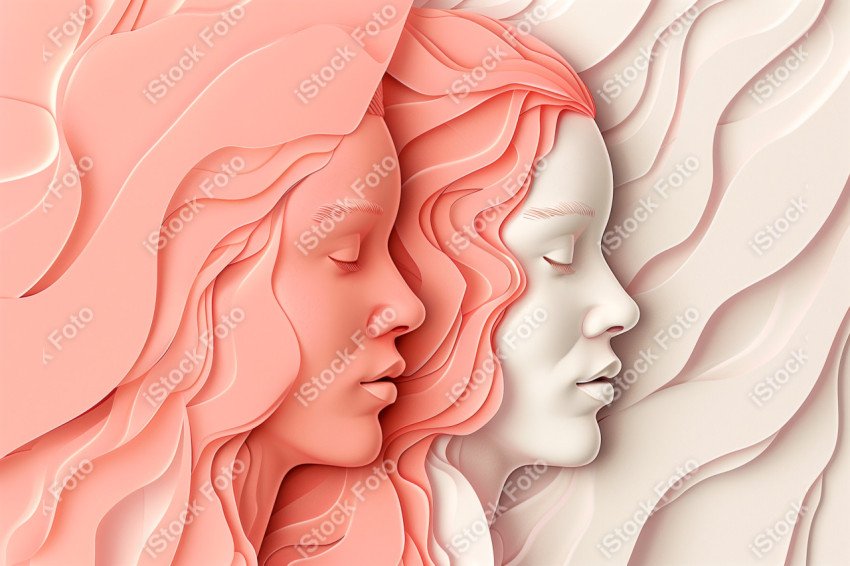 Ilustração conceito de estilo de papel do Dia Internacional da Mulher em estilo naturalista, rosa claro (10)