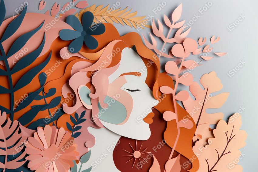 Imagem Grátis Ilustração estilo de papel do Dia Internacional da Mulher em estilo naturalista, rosa claro (2)
