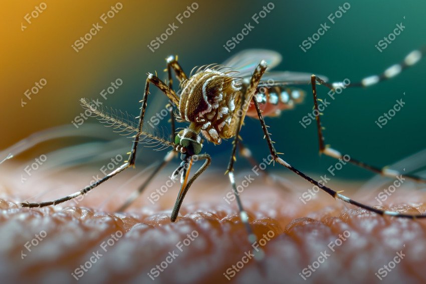 Foto em close que captura um mosquito da dengue, Gerado por IA (30)