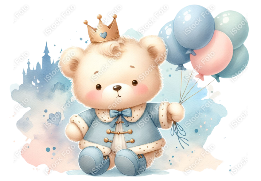 Ursinho príncipe aquarela azul
