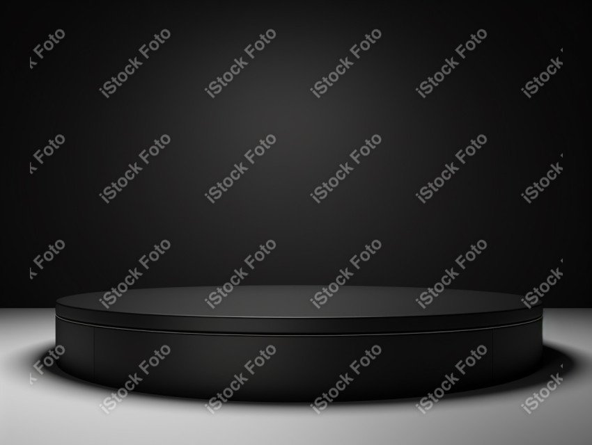 Neon Light round podium and black background for mock up, Black