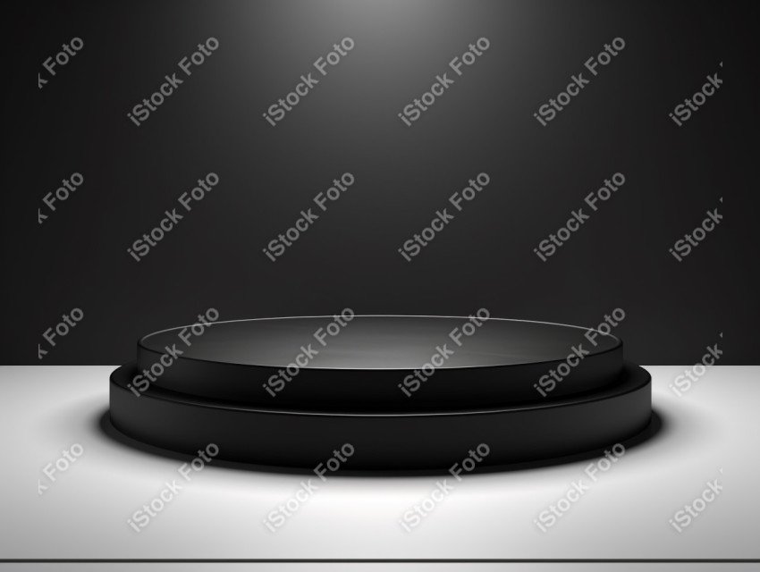 Neon Light round podium and black background for mock up, Black