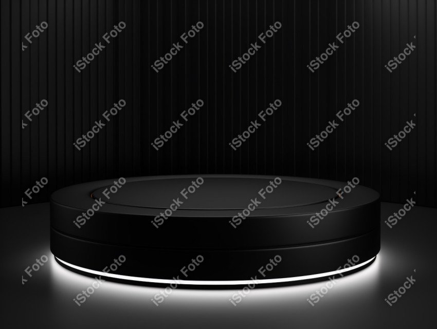 Neon Light round podium and black background for mock up, Black