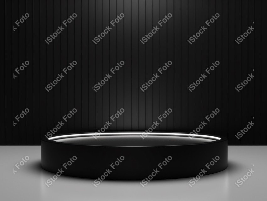 Neon Light round podium and black background for mock up, Black