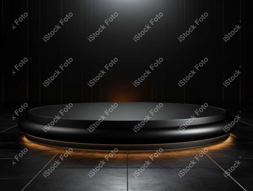 Neon Light round podium and black background for mock up, Black