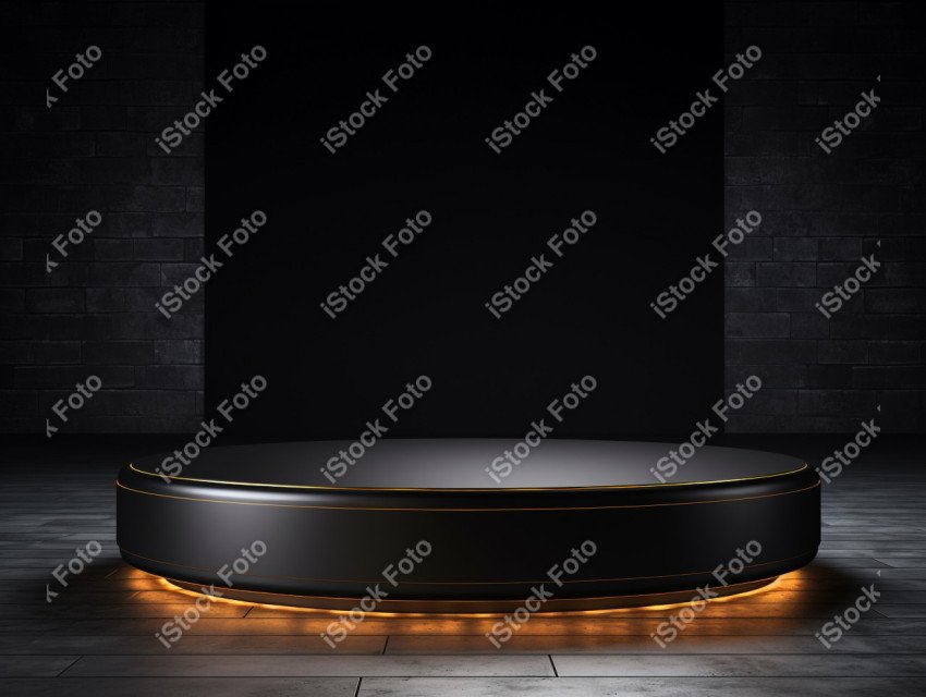 Neon Light round podium and black background for mock up, Black