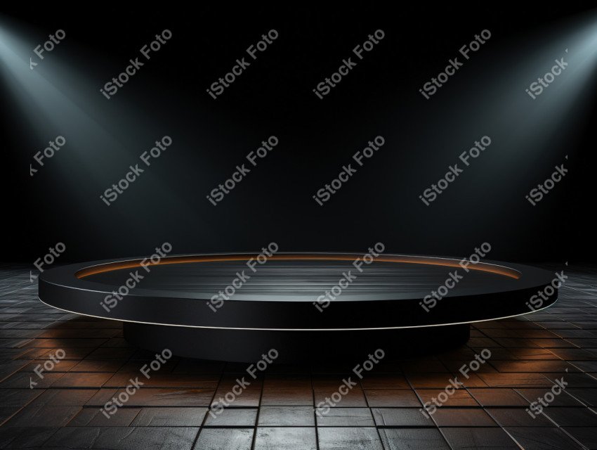 Neon Light round podium and black background for mock up, Black