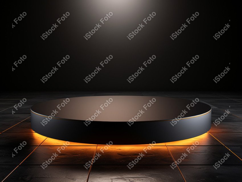 Neon Light round podium and black background for mock up, Black