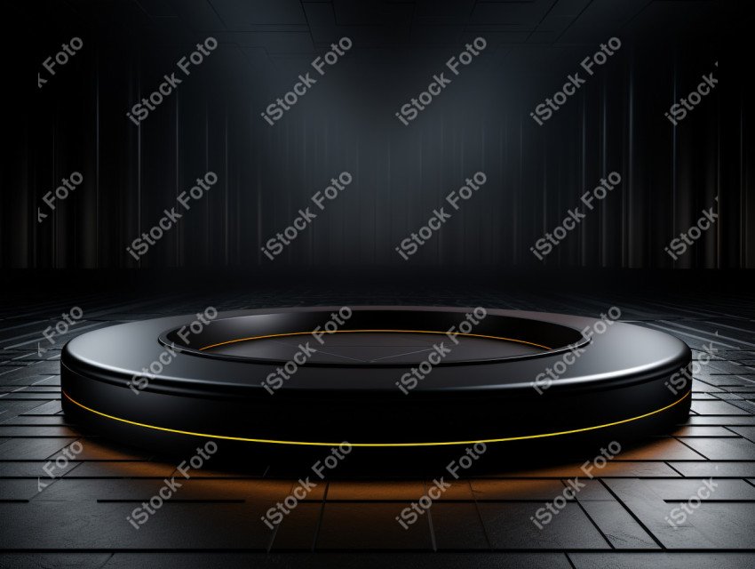 Neon Light round podium and black background for mock up, Black