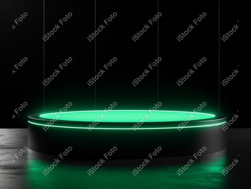 Neon Green light round podium and black background for mock up,