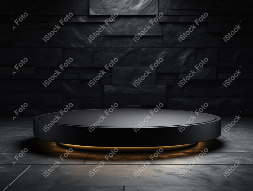 Neon Light round podium and black background for mock up, Black