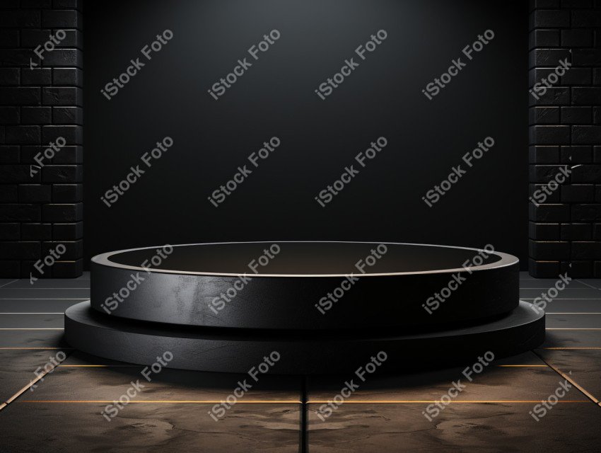 Neon Light round podium and black background for mock up, Black