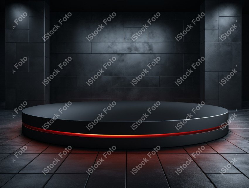 Neon Light round podium and black background for mock up, Black