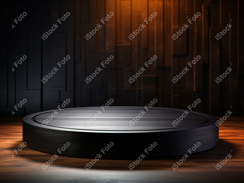 Neon Light round podium and black background for mock up, Black