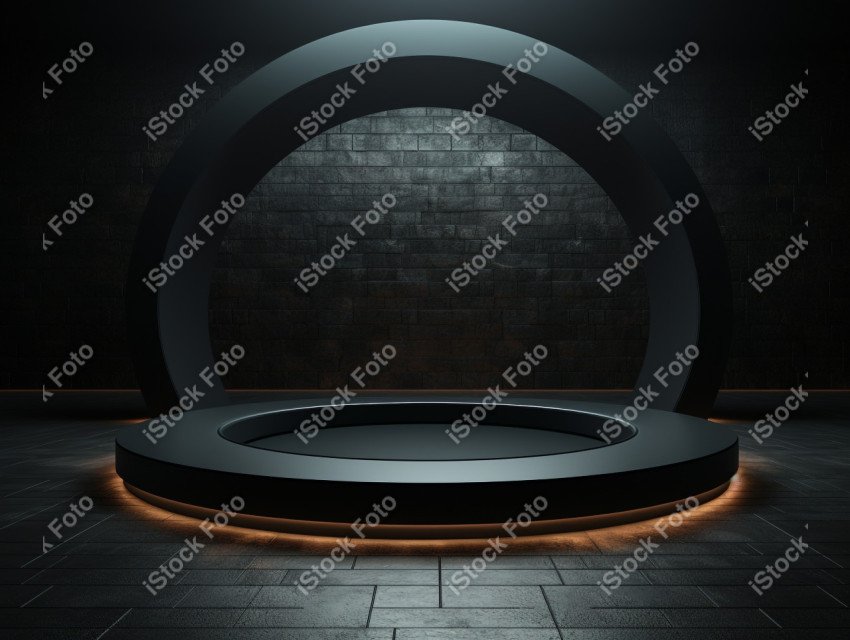 Neon Light round podium and black background for mock up, Black