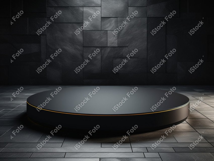 Neon Light round podium and black background for mock up, Black