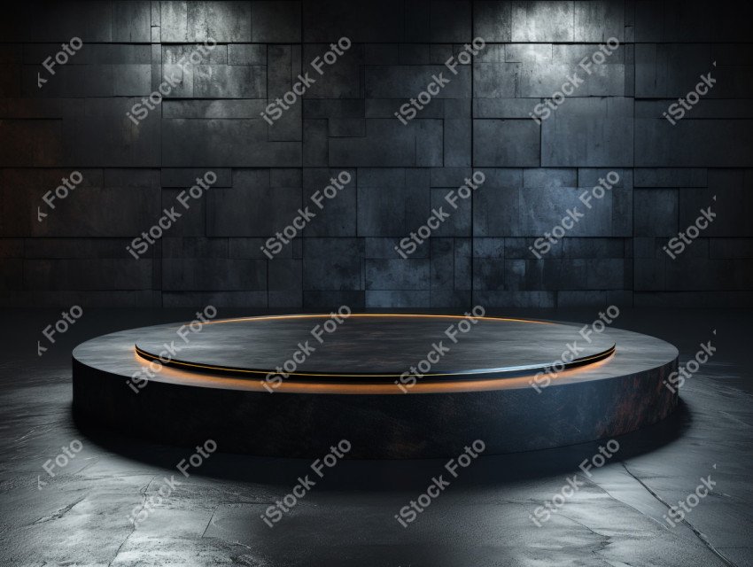 Neon Light round podium and black background for mock up, Black