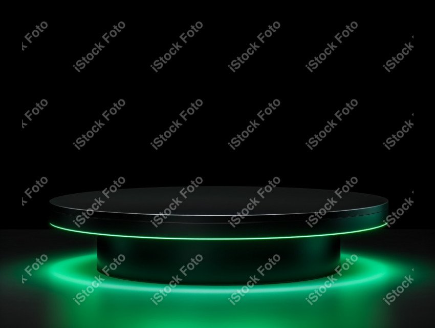 Neon Green light round podium and black background for mock up,