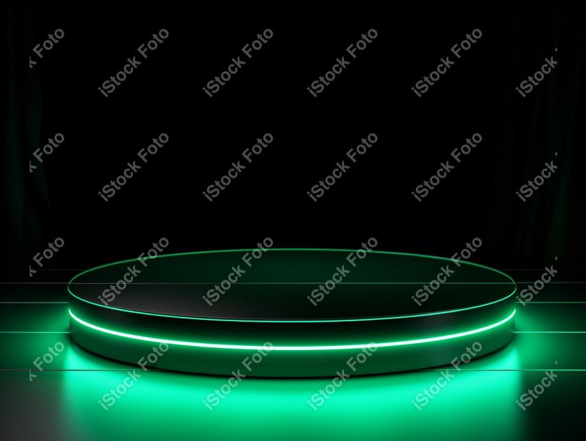Neon Green light round podium and black background for mock up,