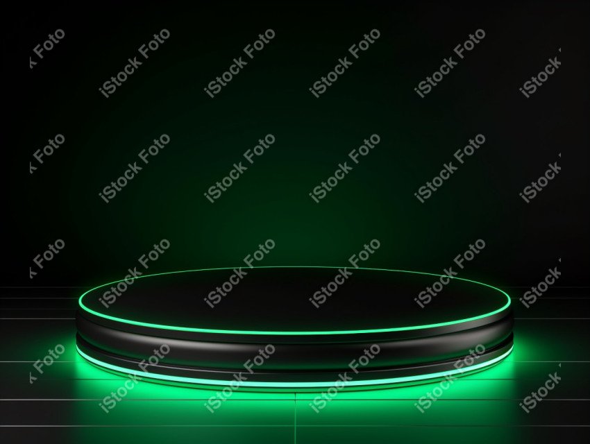Neon Green light round podium and black background for mock up,