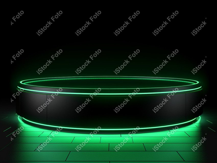 Neon Green light round podium and black background for mock up,