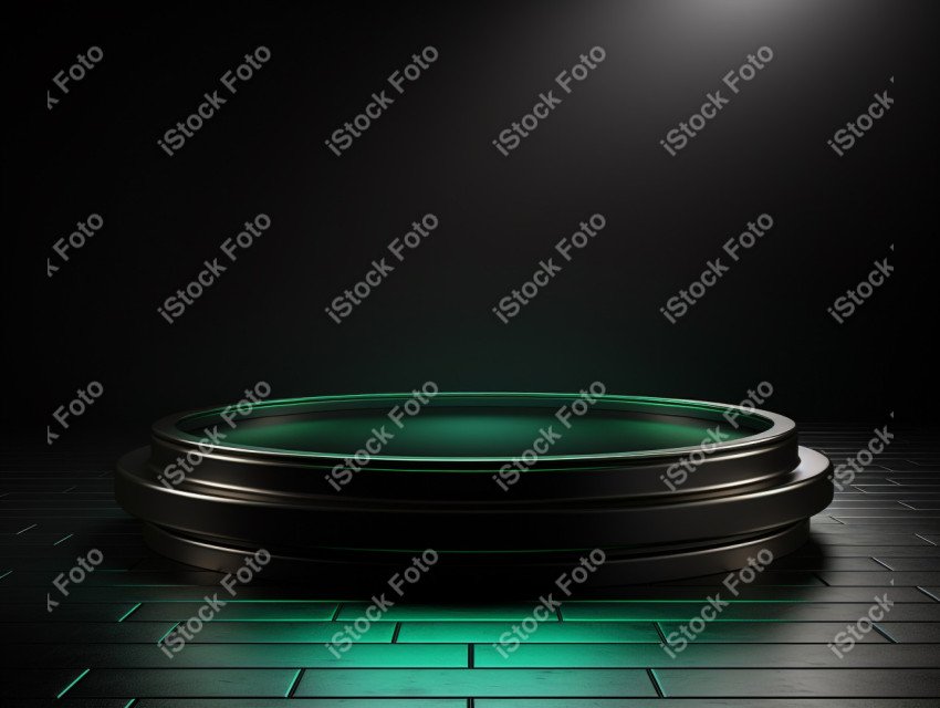 Neon Green light round podium and black background for mock up,