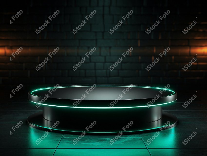 Neon Green light round podium and black background for mock up,