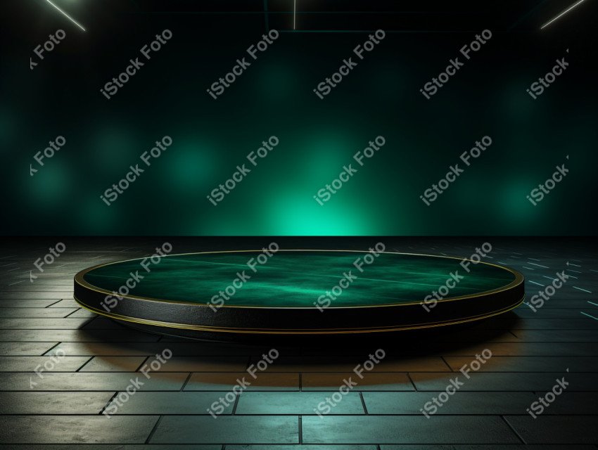 Neon Green light round podium and black background for mock up,