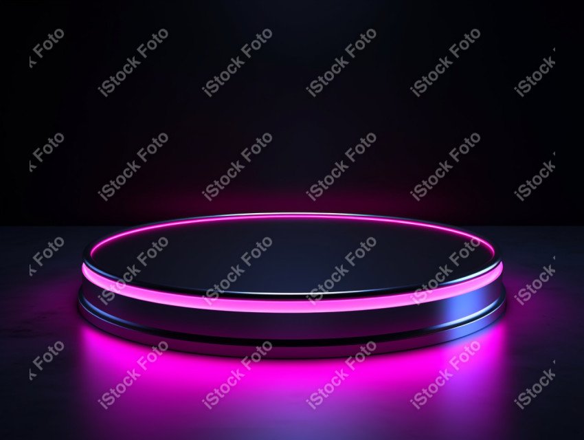 Neon Light round podium and black background for mock up, Black