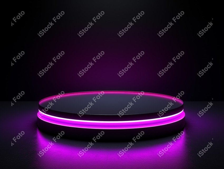 Neon Light round podium and black background for mock up, Black