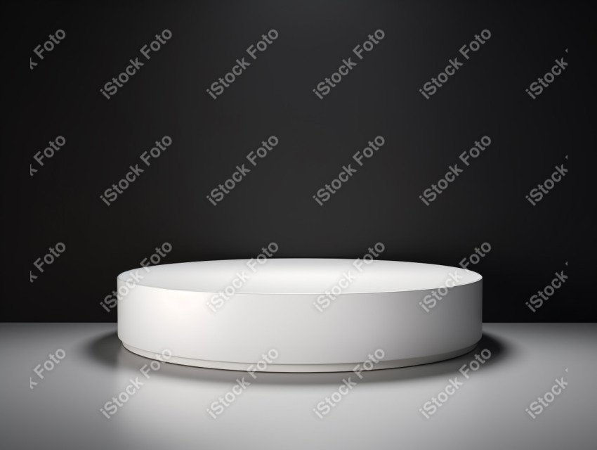 Neon white light round podium and black background for mock up,